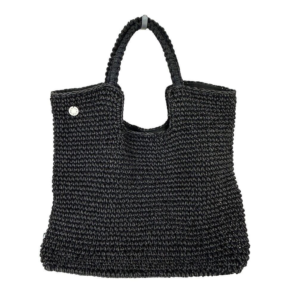 Mersea & Co Woven Raffia Double Handle Shoulder Bag Black Slouchy Tote Large EUC